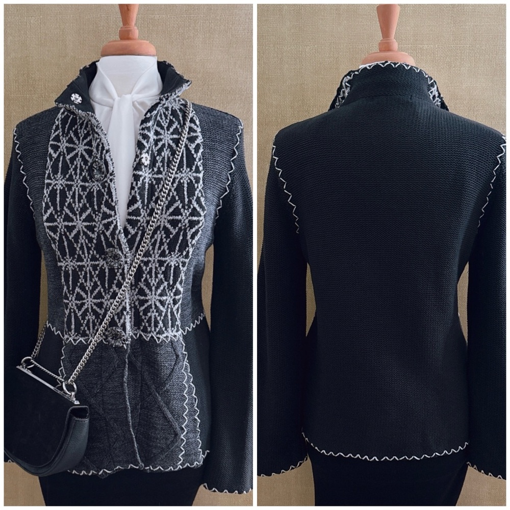 WinterSilks Embroidered Cardigan Knitted Blazer Art To Wear Cotton Silk Sweater